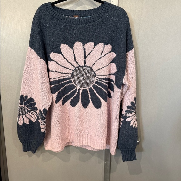 Free People Sweaters - Free People in Bloom Sweater (pink and blue/navy